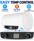 This Electric Water Heater Wall Mount Tank Is A Total Beast With 1500W Fast Heat Element And Bombproof Stainless Steel Plus Thick Enamel Liner Gets You Hot Water In A Jiffy For The Home Vibe At 110V. Temperature control panel and LED display.