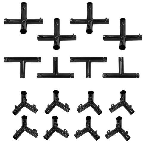 Heavy Duty One And Three Eighths Inch Fence Top Rail Connector Kit For 35 Foot Batting Cage Frame, strong black corner joints