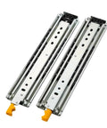 Premium Dead Quiet Heavy Duty Drawer Slides Featuring Smooth As Butter Ball Bearing Glide And Quick Detach Design For Full Extension Cabinet Hardware, showing metallic tracks.