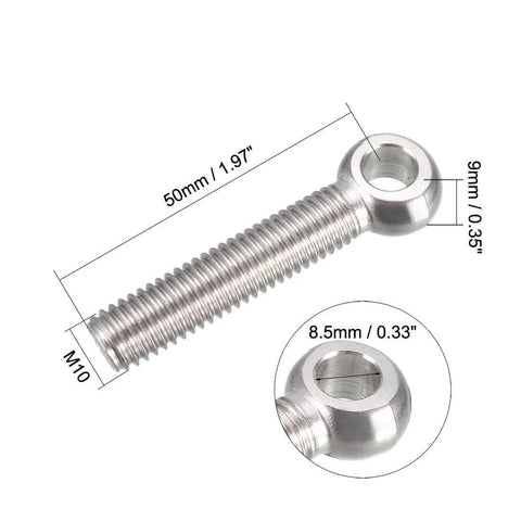 M10 X 50mm Lifting Eye Bolt With Shoulder Swing Built Tough 304 Stainless Steel Metric Threads Heavy Duty Pair