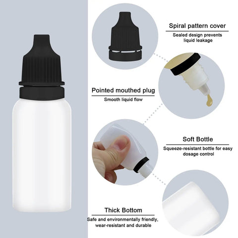 Top Shelf Real Deal 50 Pack Thin Tip Dropper Bottles 15Ml Black Plastic Squeeze Vials With Secure Screw Caps And Nifty Small Funnels Easy To Use For Mixing Herbs Oils Travel