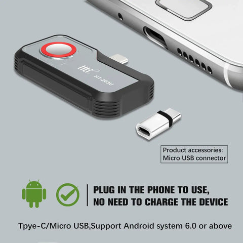 USB C Thermal Cam For Android With 512x384 Super Resolution And 256x192 IR Sensor next to a laptop with USB-C connector