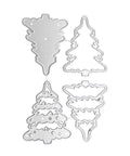 4 Piece Christmas Tree Metal Die Cutting Set For Scrapbooking And Card Making, Silver Carbon Steel Stencil Dies Displayed