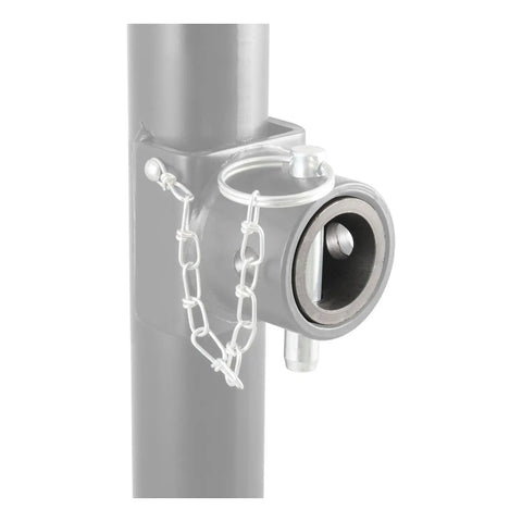 Replacement Swivel Jack Male Pipe Mount For Trailers Up To Five Thousand Pounds Tongue Weight With Weld On Pipe Mount For Five Eighths Inch Pin Hole And Beefy Swivel Bracket That Lets The Jack Swing Up And Out Of The Way For Travel, gray steel trailer jack mount