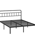 Rock Solid Full Size Bed Frame With Sleek Minimalist Headboard In Matte Black Modern Platform Setup with slatted base.