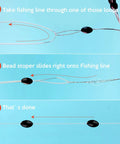Step-by-step guide of installing Rubber Bobber Stopper Set For Texas Rig And Flipping, Sinker Pegs And Black Oval Beads