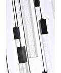 Close-up view of the modern 16 light ceiling pendant with heavy duty black metal frame and crisp crystal drops.