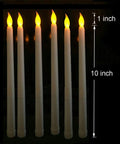 Set Of 12 Remote Flameless LED Taper Candles With Yellow Flicker Light Realistic White Plastic Candlesticks 11 Inch Tall Battery Operated