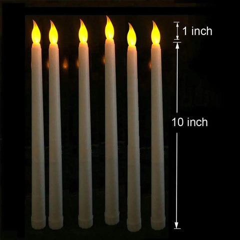 Set Of 12 Remote Flameless LED Taper Candles With Yellow Flicker Light Realistic White Plastic Candlesticks 11 Inch Tall Battery Operated