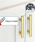 Set Of 30 3 Inch Center Hole Brushed Gold Cabinet Pulls Stainless Steel Rustproof Kitchen Cabinet Handles shown on white cabinet doors.