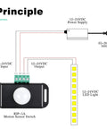 Diagram showing 6 Pack 12V 24V PIR Sensor Motion Detector LED Light Switch For Flexible LED Strip Lights Black Infrared Sensing Auto On Off Timer Controller connections