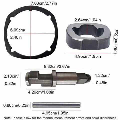 Heavy Duty Steel Hammer Rebuild Kit For Pneumatic Air Impact Wrench Fits Models 2135Ti And 2350Xp showing components with precise measurements.