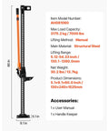 Side view of VEVOR 60-inch manual ratcheting farm jack with orange handle and black structural steel frame.