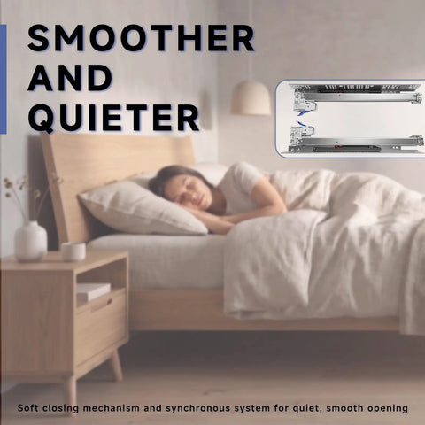 Smoove 21 Inch Undermount Drawer Slides Soft Close Heavy Duty Silent Glide For Kitchen Cabinet Reno 70 Lb Load Capacity Fits 1/2 Or 5/8 Inch Panel 6 Pair Whisper Quiet Smooth Rolling Track with sleep scene.