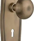 Antique Brass Privacy Door Set With Lead Crystal Knobs Solid Forged Brass Plates Two And Three Quarters Inch Backset Old School Vibe