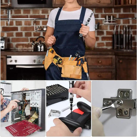 The Badass 138-In-1 Precision Screwdriver Kit With Magnetic Tips And Stripped Screw Extractors used for various repairs, showcasing a toolkit and projects.