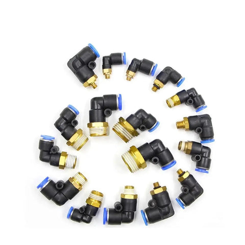 Pneumatic Air Connector Kit With Elbow Fittings And Quick Connect Hose For 4 6 8 10 12 Millimeter Lines Thread Sizes One Eighth One Quarter
