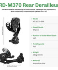 9 Speed Rear Derailleur Direct Mount For Mountain And Road Bikes With Mega 9 Drive Train and 11T Pulleys, 45T Capacity, RD-M370 Model