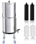 2.25 Gallon Stainless Steel Gravity Fed Water Filter System With NSF ANSI 42 And 372 Certification Includes Two Black Purification Filters Fluoride Filter Sight Glass Spigot And Six Inch Stand