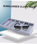 Keep Your Shades Locked And Loaded In This Slick Six Slot Sunglasses Tray And Jewelry Display Holder Crafted From Premium Soft Fabric For Zero Stress Eyewear Organization, grey soft fabric tray with six slots.