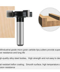 Heavy Duty Spoilboard Surfacing Router Bit With One Quarter Inch Shank And One Inch Cutting Diameter Three Wing Carbide Cutter, shown front view with wood surface example.