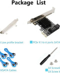 Four Port PCIe SATA Controller Card With Cables, Low Profile Bracket, Non Raid, Bootable System Disk Support, Add Four 6Gbps SATA 3.0 Drives To Your PC, Easy Upgrade For Extra Storage And Seamless Performance. PCIe x1 SATA card with cables and bracket