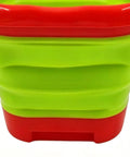 Epic Beach Toy Set For Kids With Folding Bucket And Construction Tools, collapsible green and red bucket detail view