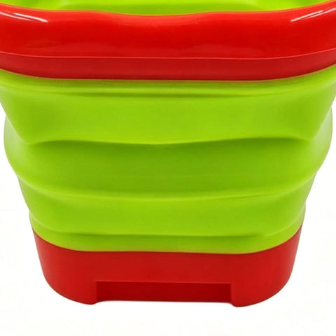 Epic Beach Toy Set For Kids With Folding Bucket And Construction Tools, collapsible green and red bucket detail view