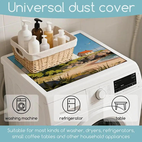 Coastal Beach Vibe Washer And Dryer Dust Covers 2 Pack 23.6x23.6 Inch Top Protector Pads with lighthouse pattern on washer top