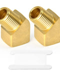 Two Pack 45 Degree Street Elbow Brass Pipe Fittings Half Inch NPT Female To Half Inch NPT Male Heavy Duty Brass Beefy Threads