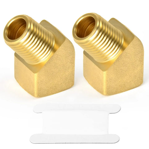 Two Pack 45 Degree Street Elbow Brass Pipe Fittings Half Inch NPT Female To Half Inch NPT Male Heavy Duty Brass Beefy Threads