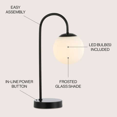 Mid Century Modern Glass Globe Table Lamp With White Shade And Black Base Dope Energy Saving LED Bulb Included with labels