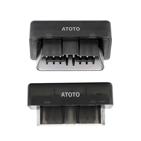 ATOTO branded AC-4450 Bluetooth OBDII OBD2 Car Diagnostic Scanner For A6 And S8 OBDII port view, black plug