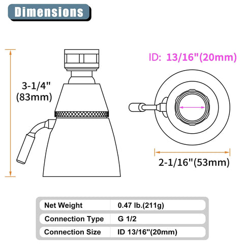 High Flow Shower Head With Brass Swivel Joint And Adjustable Sprayer Chrome Finish G One Half Inch Thread Easy Install Durable Brass Construction Great Water Pressure Modern Bathroom Upgrade, dimensions illustration with measurements