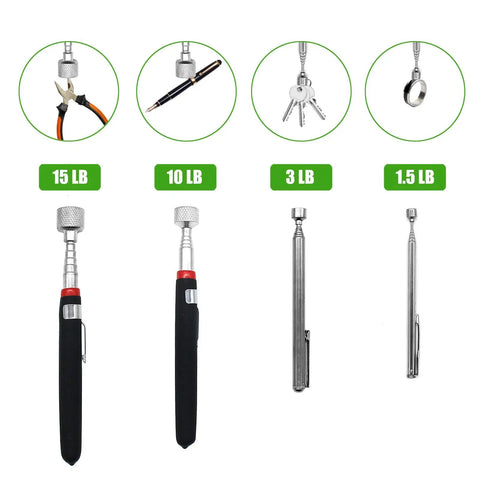 Telescopic Magnetic Pick Up Tools 4 Pack For Quick Grabs And Retrievals Adjustable Extendable Magnets With Non Slip Grips Lifts 1.5Lb 3Lb 10Lb And 15Lb Perfect For Home Garage And Shop Use