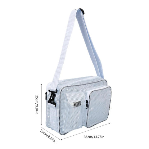 Clear Pvc Crossbody Shoulder Bag For Engineers And Tech Pros Solid Game Changer Heavy Duty Device Tool Case With Spacious Compartments side view with adjustable strap