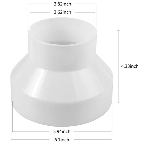 Duct Reducer 6 Inch To 4 Inch Air Duct Adapter For Inline Ventilation System 150mm To 100mm White PP Plastic Connector