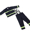 Heavy Duty Fire Retardant Work Suit With Aramid Insulation And High Visibility Design, navy blue with reflective stripes.