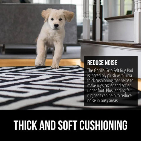 Felt with rubber rug pad with dog on rug, 3x5 feet area rug pad for hardwood floors, slip resistant underlayment, cushioned gripper.