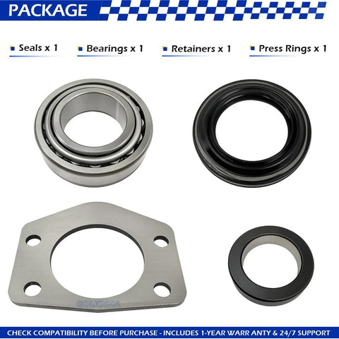 Beefed-Up Axle Bearing And Seal Kit With Drum Brake Setup for Jeep Dana 44 Rear 1997-2006, bearings, seals, retainers visible