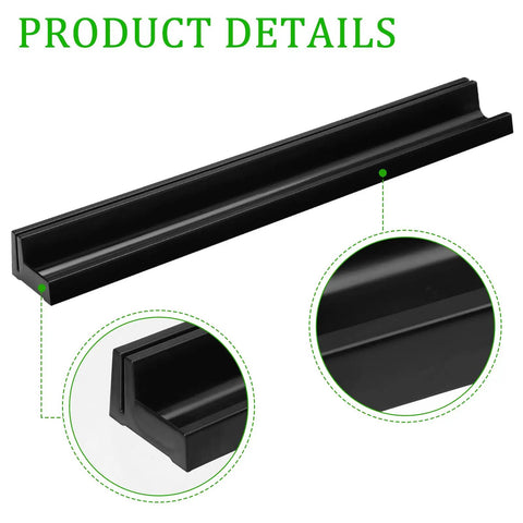 Close-up of 24 Pack Desk Name Plate Holders With Self-Adhesive Removable Grip And Built-In Pen Holder, black plastic