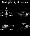 Diagram of C138 Bell206 RC Helicopter 4CH 2.4GHz With One Key 3D Flight Brushless Power Motor multiple flight modes.