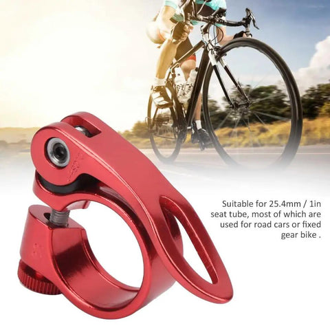 Aluminum Bike Seat Post Clamp Quick Release For 25.4mm Tubes Universal Fit For Mountain Road And Folding Bikes No Tool Quick Release Lever Red Color
