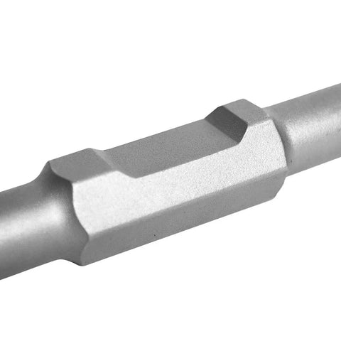 Close-up of Clay Spade Scoop Shovel Bit for Electric Demolition Jack Hammer, steel construction detail for heavy-duty tasks.
