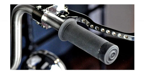 Close-up of rubber grip and metal sleeve on handlebars from Internal Throttle Kit With Metal Sleeve And Cable For Use With Rubber Grips