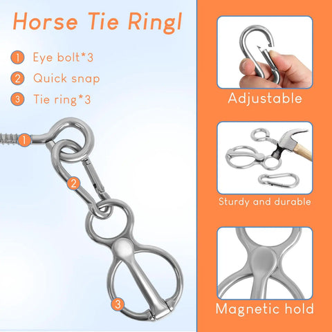 Horse Tie Ring Upgrade Four Pack Horse Tack And Training Gear In 304 Stainless Steel With Eye Bolt And Snaps, product features
