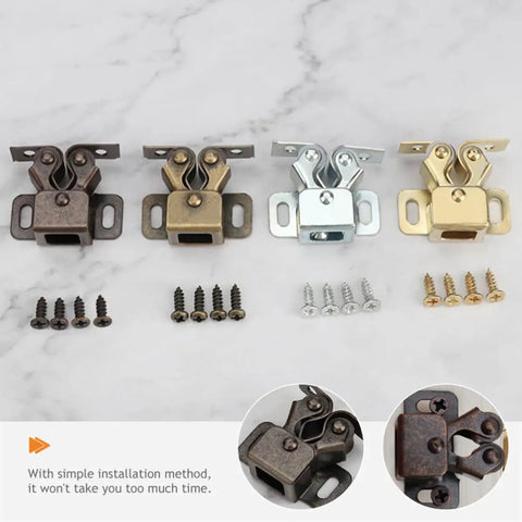 Double Roller Cabinet Door Latches And Catches Kit With Cold Rolled Steel in four finishes with matching screws, 20 pack.