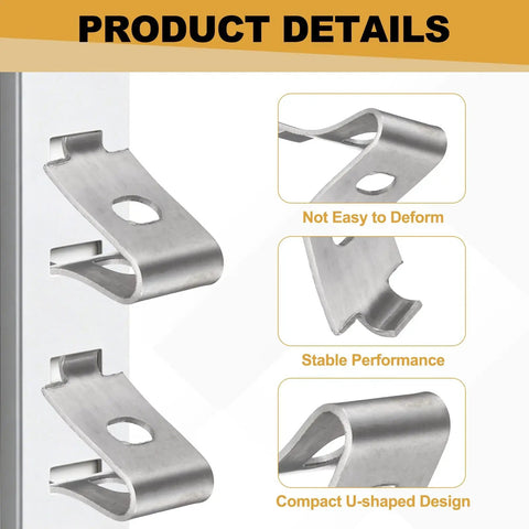 Stainless Steel Shelf Clip Pins 50 Pack Adjustable Bracket Clips with U-shaped design, stable performance, durable silver, no drill needed