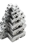 Heavy Duty Concealed Door Hinges Hidden Invisible Hinge 2-Piece Set For Furniture And Cabinet 304 Stainless Steel Silver Metal Hardware stacked in various sizes.