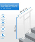 Heavy Duty White Wrought Iron Handrails For Outdoor Steps showing measurements for proper fit on concrete stairs.
